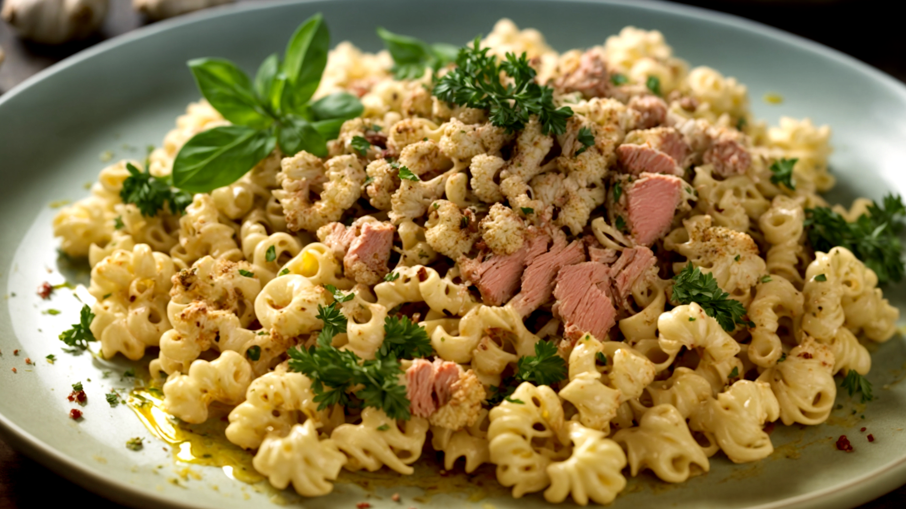 Fusilli al tonno cavolfiore croccante olio d'oliva"